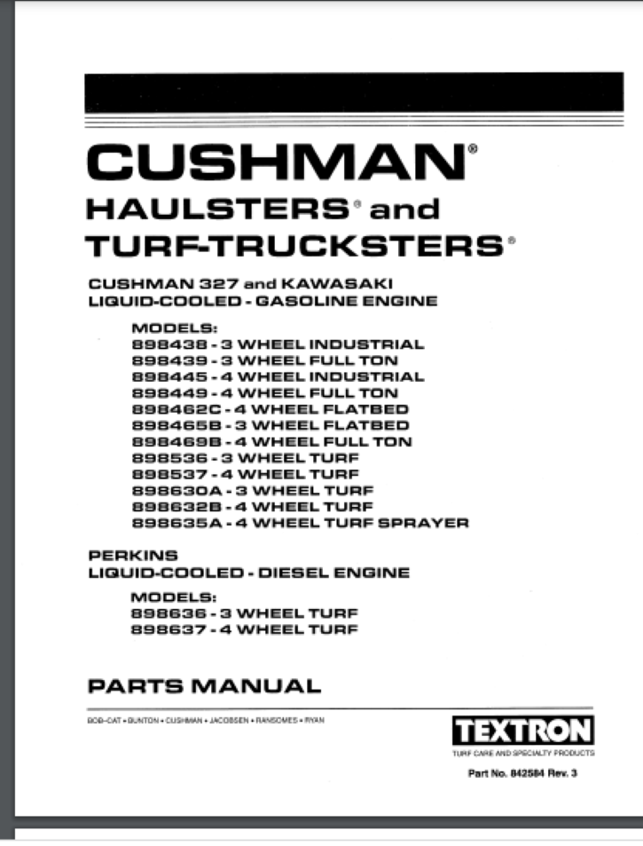 Cushman Truckster Haulster 327 and Kawasaki PARTS MANUAL 139 pages comb