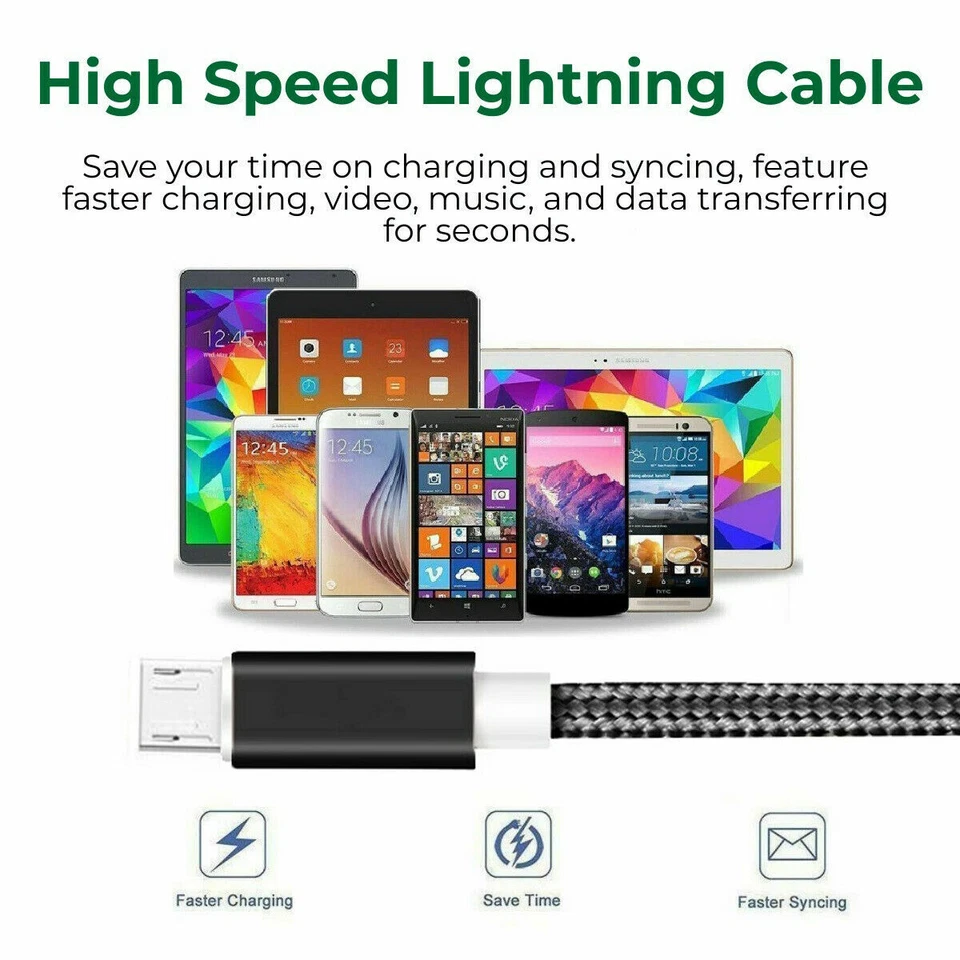 10Ft Micro USB Fast Charger Data Sync Cable Cord For LG HTC Android Samsung - Image 3 of 4
