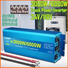 3000W 6000W 24V to 110V Power Inverter Pure Sine Wave LCD USB Truck Converter