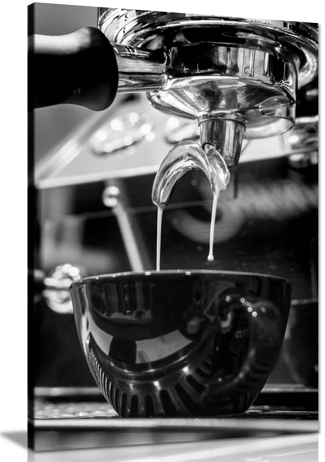 Black & White Cafe Espresso Coffee Shop Close Up Framed Canvas Print Wall Art