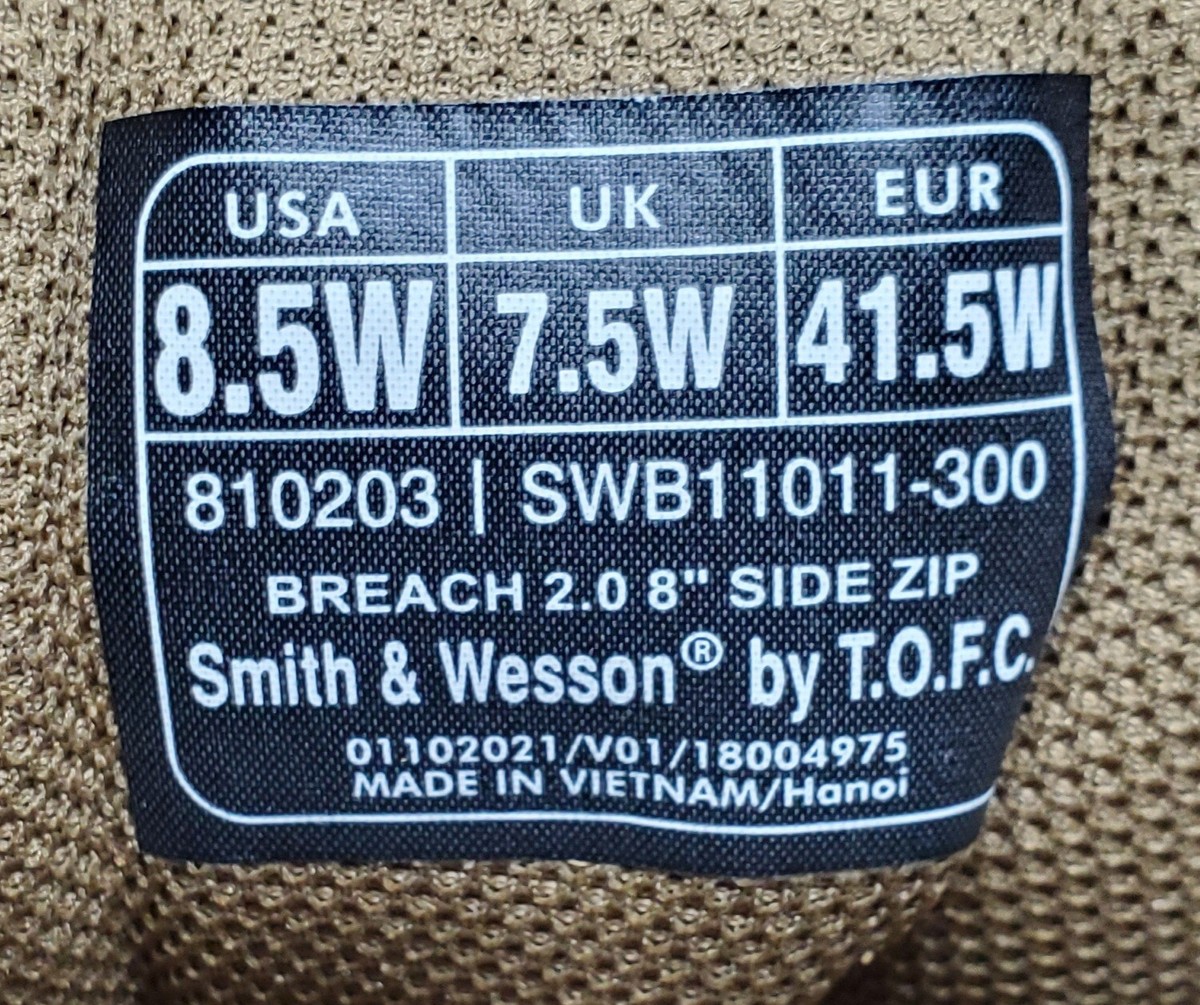 SMITH & WESSON Mens BREACH 2.0 Coyote 8in Side Zip Boots 8.5 SMITH & WESSON Mens BREACH 2.0 Coyote 8in Side Zip Boots 8.5