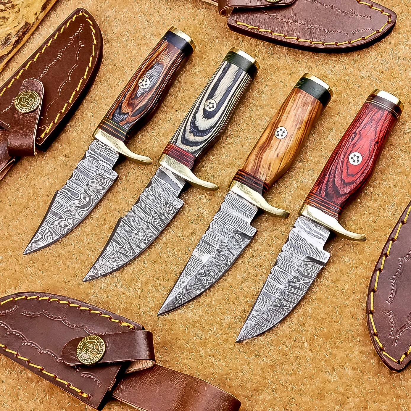 4 Pcs Damascus Blade Skinner Knives Set | 6