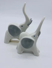 Vintage Porcelain Elephant Figurines Lot of 2 Trunk Up Crowning Touch Japan MCM