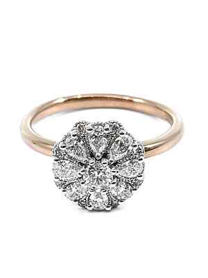 Art Deco Flower Design Pear & Round Cut Moissanites In 10K Rose Gold Women Ring