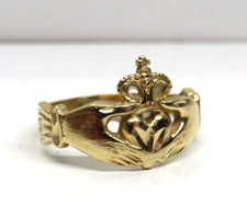 L K Beautiful Solid 14k Yellow Gold Claddagh RING size 7