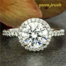 3.10CT Lab-Created Round Cut VVS1 Diamond Halo Wedding Ring 14K White Gold Over