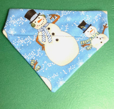 Over Collar Slide On Pet Dog Cat Bandana Scarf CHRISTMAS FLANNEL SNOWMEN  SMALL
