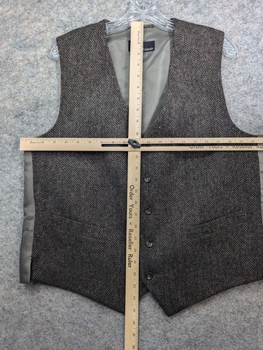 Jean Paul Germain Vest Mens Large Brown Herringbone Tweed Wool Lined Waistcoat - Picture 6 of 14