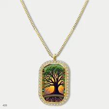 Stunning Colorful Tree of Life Pendant Necklace Chain Picture Dog Tag Chain Gift