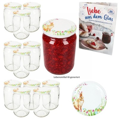 12er Set Sturzglas 720ml Einmachglas Osterfreude Deckel Ostern Hase Rezept-Heft