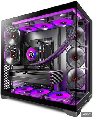 PC CASE ATX 5 Fans Pre-Installed,Type-C Mid Tower Computer Case with Full-View