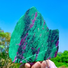 315G Natural Green Ruby Zoisite (Anylite) Druzy Slice Extra Large Gemstone