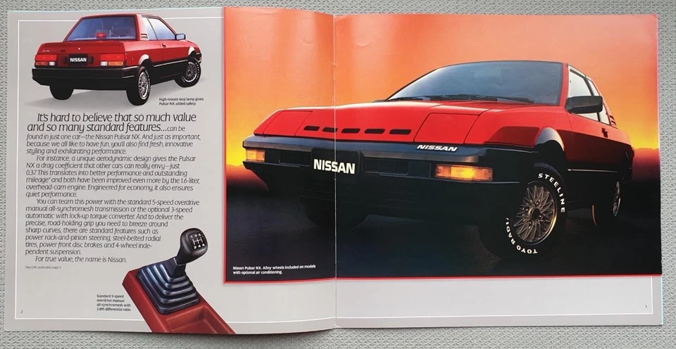 NISSAN PULSAR NX RANGE USA LF Car Sales Brochure 1986 #PUL-S-6401-9-85 307M-GR-1 - Image 2 of 3