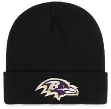 BALTIMORE RAVENS BEANIE HAT SOLID BLACK NFL FOOTBALL TEAM LOGO KNIT CAP NEW
