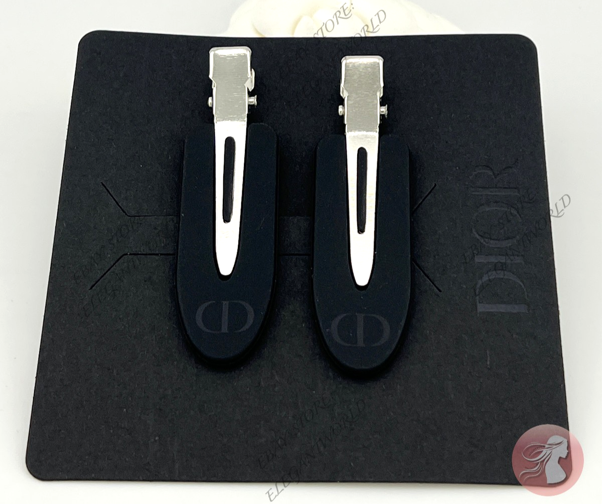 DIOR Hair Clip Set Black Silver Metal Plastic L 2.5 display picture 1