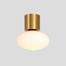 Modern Brass Flush Mount Ceiling Light – Minimalist Glass Shade Fixture