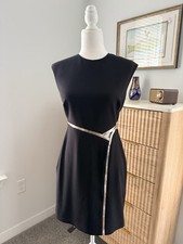 Halston Heritage S-4 Black Faux Leather Trim Back Cut Cocktail Dress