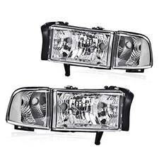 Headlights Compatible with Dodge 1994-2002 Dodge Ram Clear lens Chrome Housing