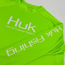 Huk Pursuit Shirt Men's XL Neon Green Performance Fishing Long Sleeve