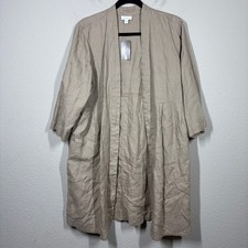 J Jill Womens Petite Large Linen Open Long Line Cardigan Tan Sandbar Half Sleeve