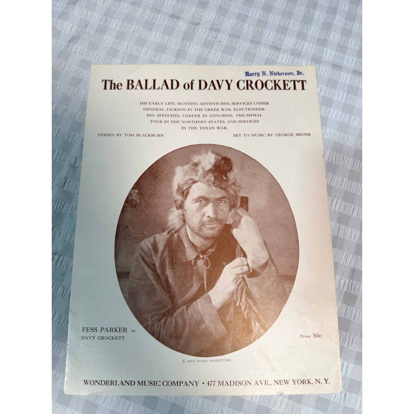 Vintage The Ballad of Davy Crockett Sheet Music Fess Parker Disney Wonderland