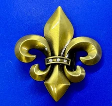 Fleur de Lis French Royalty Saints Symbol W/  Rhinestones Gold Color Belt Buckle