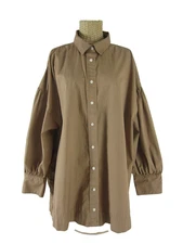 J Crew Womens Plus 3X Light Brown Cotton Button Peasant Shirt Gathered Sleeves