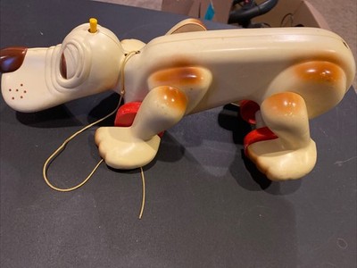 Vtg 1970'S HASBRO DIGGER the DOG Pull Toy Works Well Missing Yellow Hat Tail