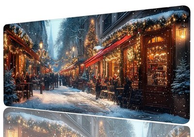 Winter Gaming Mouse Pad Snowy Christmas Cafe 31.5L x 11.8W inches, Winter_A17
