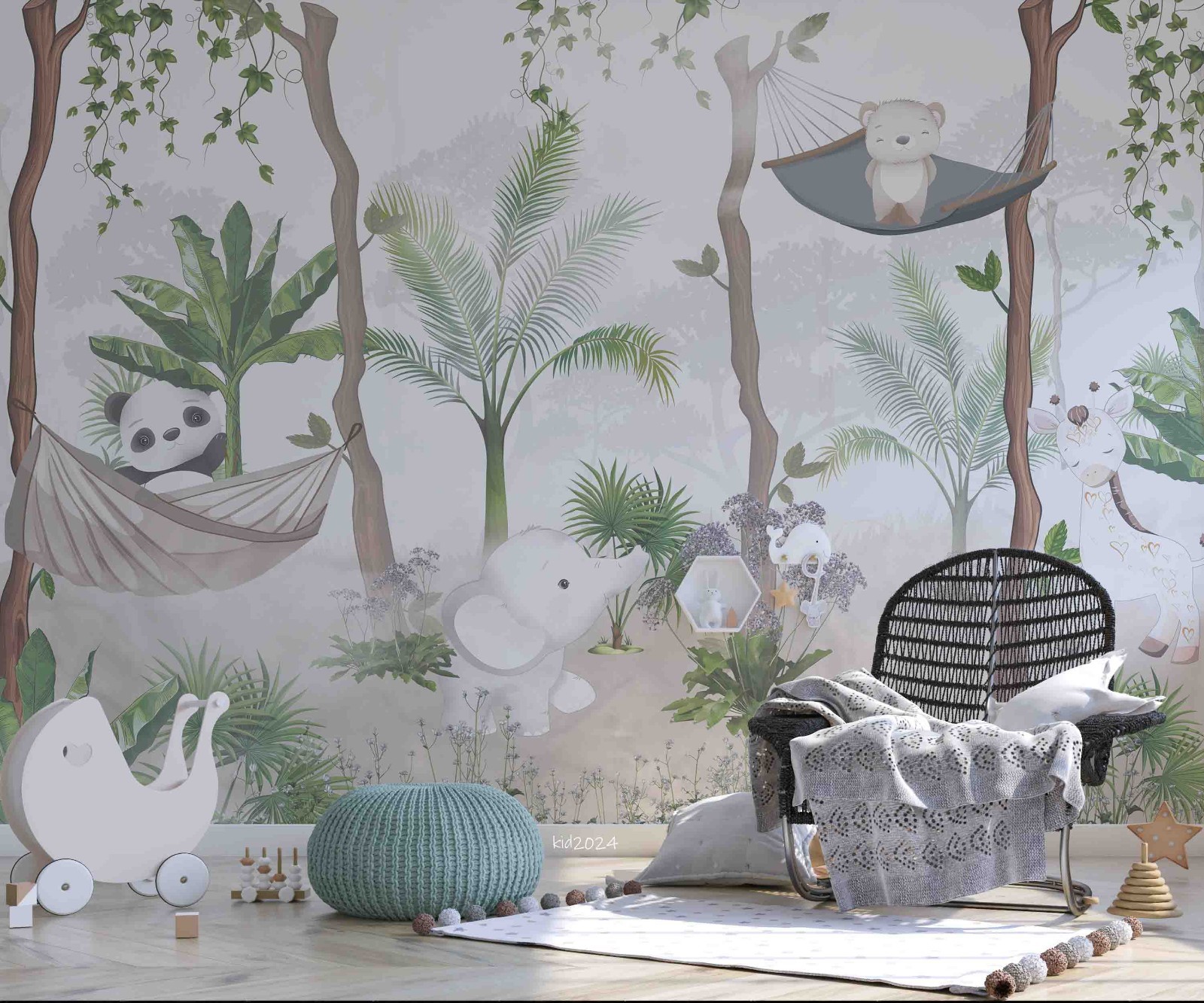 3D Forest Animal Cartoon Watercolor Wall Murals Wallpaper Murals Wall Sticker