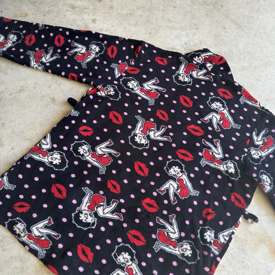Y2k Style Betty Boop Cartoon Graphic Print Fleece Women’s Black Large Robe - Image 3 of 4