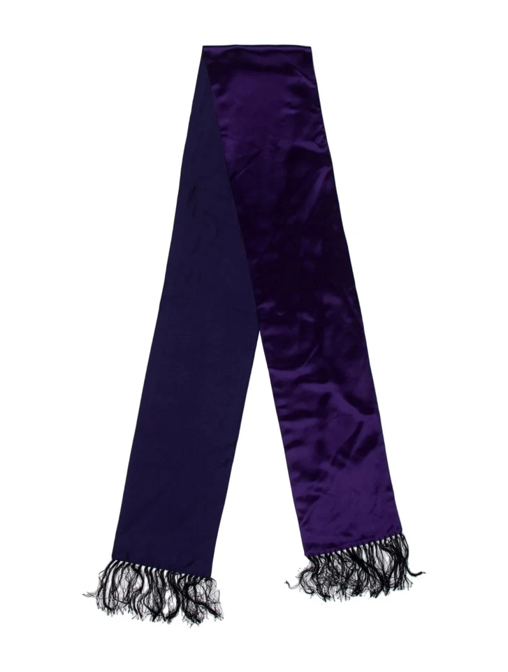 Tom Ford Purple Satin Scarf Women’s Fringe Edge Viscose Silk Blend 37” x 7” - Image 4 of 4