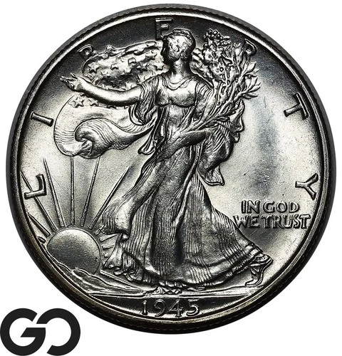 1945-D Walking Liberty Half Dollar, Sharply Struck Gem BU++