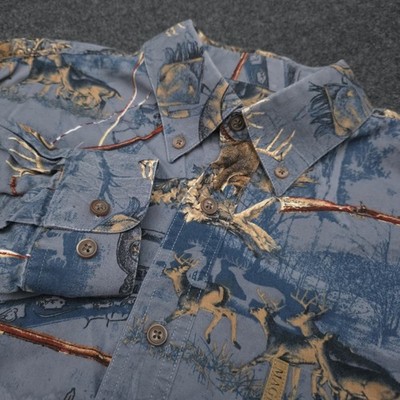 Magellan Mens Medium Blue Deer Button Down Shirt Outdoors Hunting