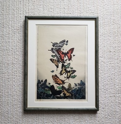 Chizuko Yoshida 1981 Signed 66/100 ''Butterflies Dancing'' Woodblock Print