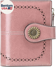 Small Womens Wallet Leather Bifold Card Holder RFID Blocking with Zipper Coin Po