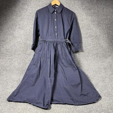 Tory Burch Dress Womens 2 Navy Blue Shirt 3/4 Sleeve Belted Fit & Flare Long