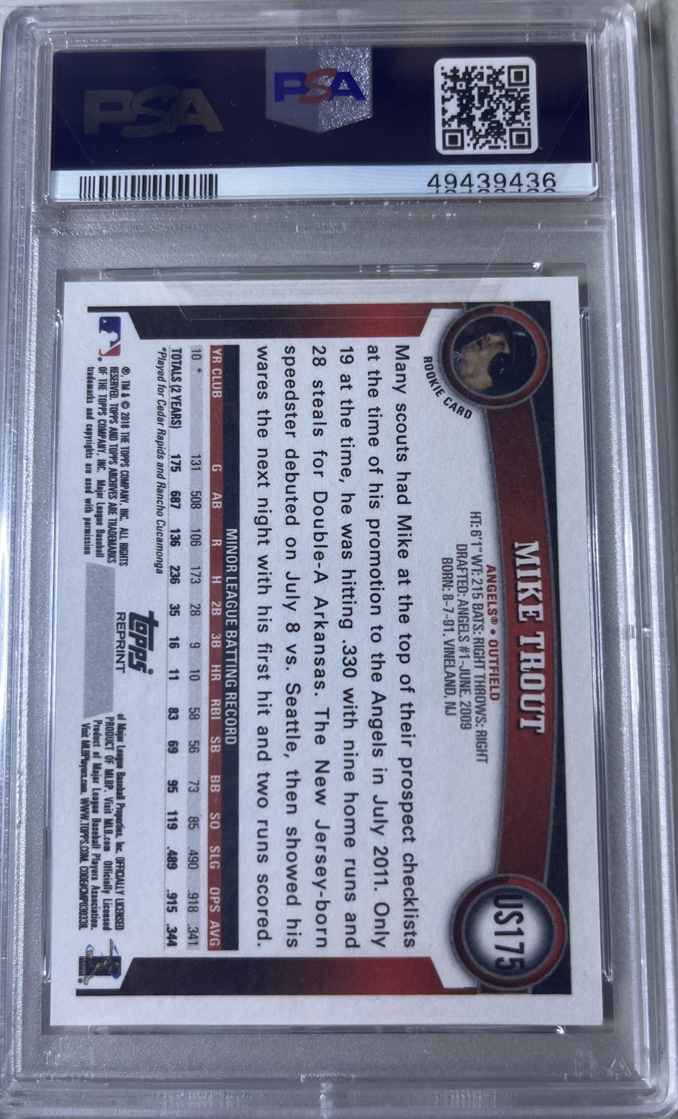 2018 Topps Archives Topps Rookie History #US175 Mike Trout RC PSA 10 view 2