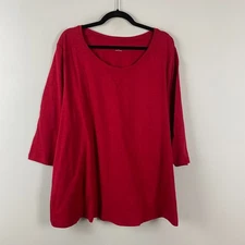 Catherines Active Slub Scoopneck Tee T Shirt Size 1X Red 3/4 Sleeves Cotton