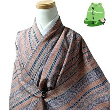 Kaerutei Kimono Brown Purple Washable Synthetic Fiber Used Japan