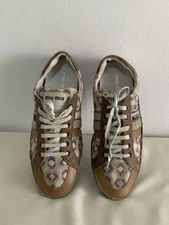 MIU MIU Sneakers W/beige And Purple Leopard Print M/in Italy NEW