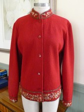 TALBOTS Jacket Women Sz L Bust 40" Beaded Boiled Wool Red NWOT 209