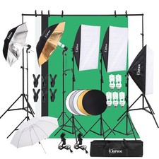 Photo Studio Photography Kit Light Bulb Lighting 3 Backdrop Stand Set w/6 Clamps