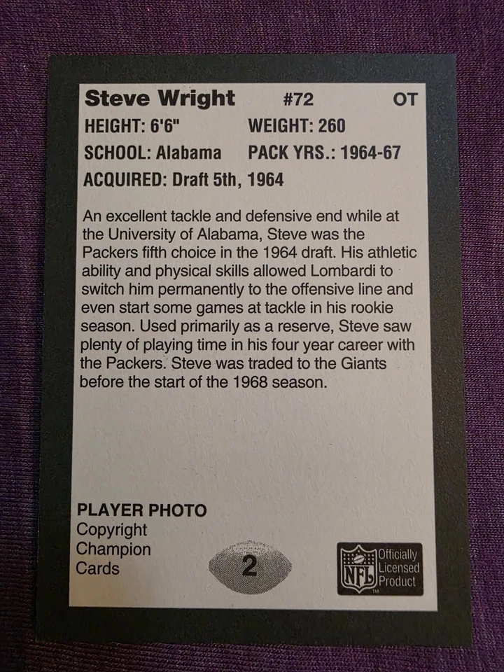 Steve Wright 1991 Packers SB 2 - 25th Anniversary Autographed Signed Auto  - Image 2 of 2