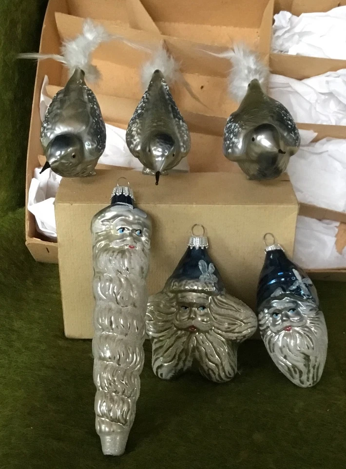 Alter Weihnachtsschmuck Christbaumschmuck 6 Ornamente 3 Vögel + 3 Bartmänner 179 - Bild 3 von 4