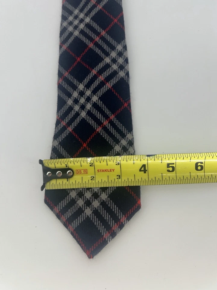 Gravata vintage Burberrys azul marinho Nova Check 100% lã - Imagem 3 de 4