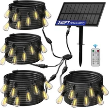 Stright Solar Powered String Light 240FT with Remote (2700K) Warm White 