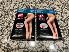 2 Pair Peds Regular Control Top Pantyhose Silky Soft Ultra Sheer Sz Queen BLACK