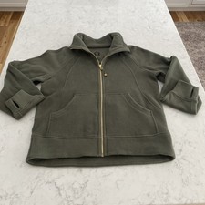 Lululemon Scuba Tumbled Fleece Funnel-Neck Full Zip Army Green Gold Size L
