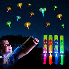 25 Pack LED Flying Toys Set with Whistle,25 Rocket Slingshot 25 Glow Arrow Helic